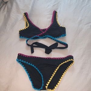 Lucky Brand black embroidered bikini